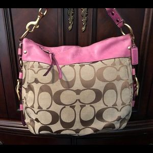 COACH Zoe Hobo F12674 Signature Khaki/Pink